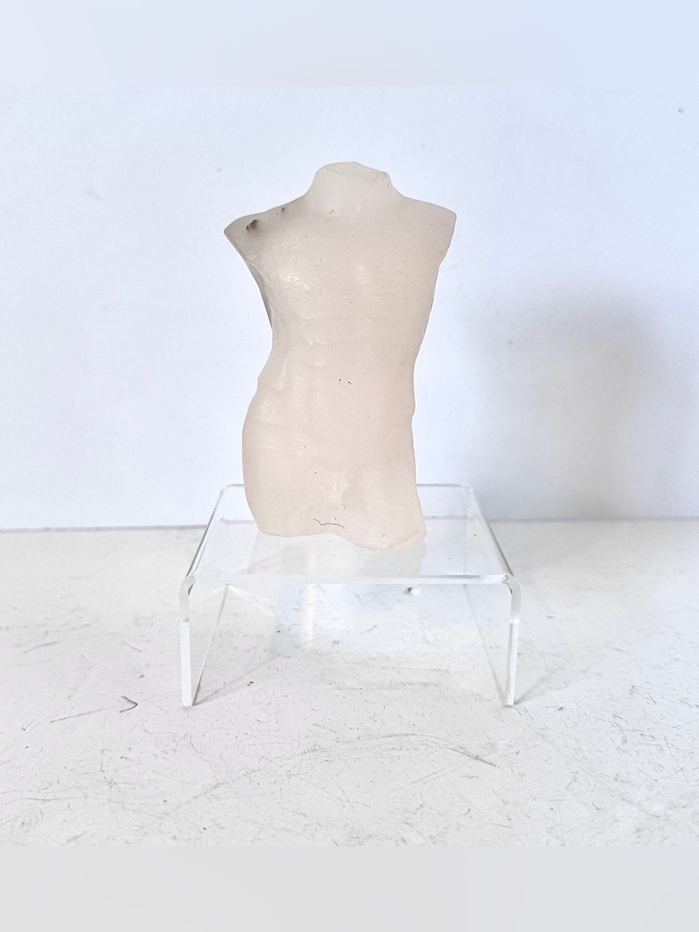 Peach Rose Quartz Male Torso Sculpture Nude Abstract Crystal Figure 310g